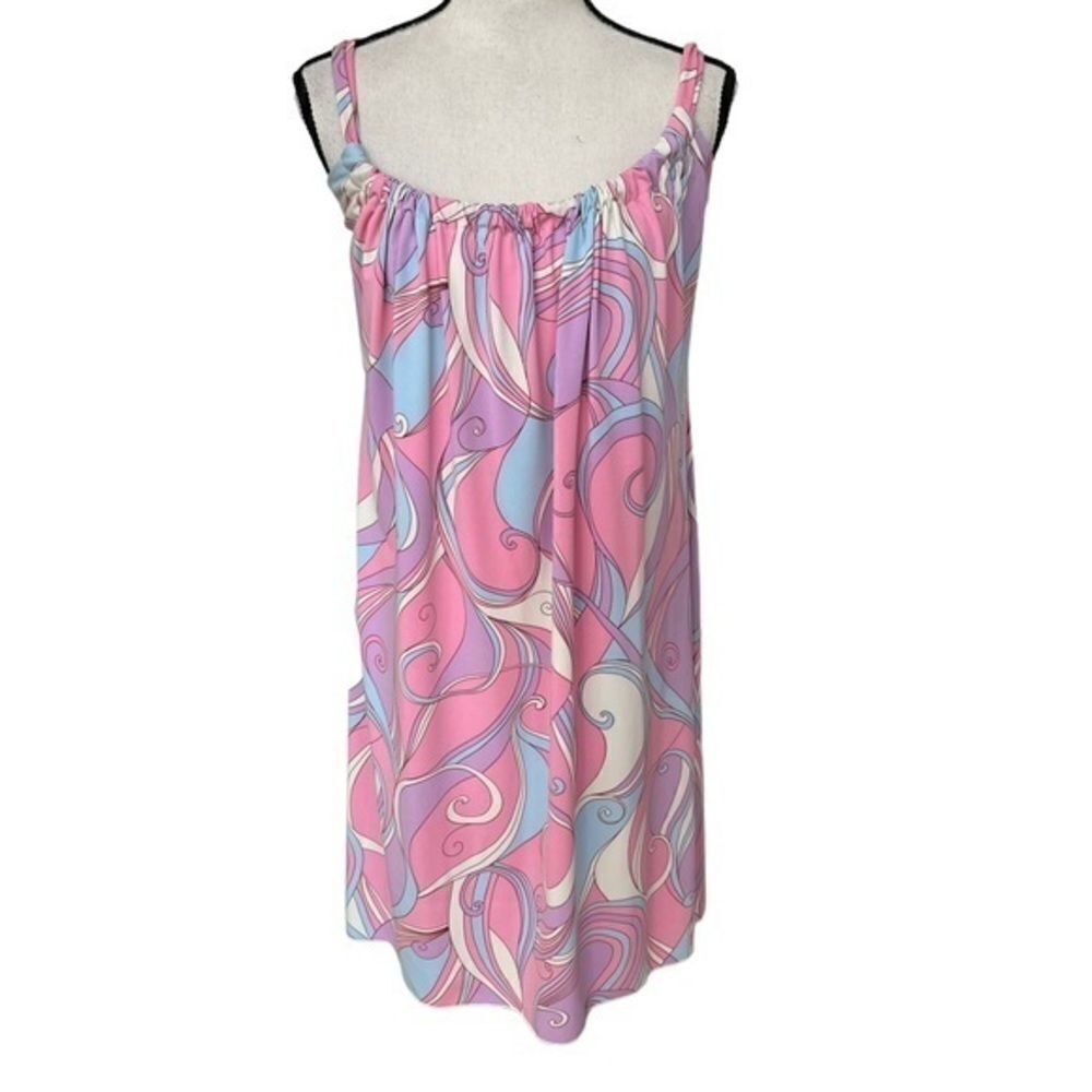 Ninety gathered front pink/blue Summer dress size S